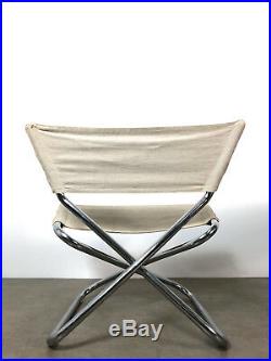 Rare Pair Erik Magnussen Tubular Chrome Sling Z Lounge Chairs Mid Century Modern