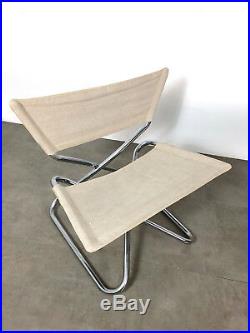Rare Pair Erik Magnussen Tubular Chrome Sling Z Lounge Chairs Mid Century Modern