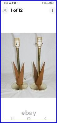 Rare Pair Mid Century Modern Atomic Lamps Brass Wood MCM Vintage