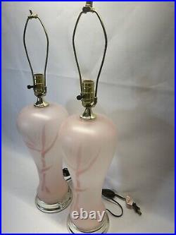 Rare Pair Of Vintage Mid Century Modern Regency Frosted Pink And Table Lamps