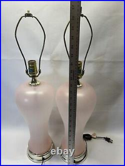 Rare Pair Of Vintage Mid Century Modern Regency Frosted Pink And Table Lamps