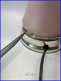 Rare Pair Of Vintage Mid Century Modern Regency Frosted Pink And Table Lamps