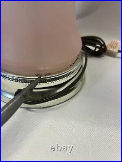 Rare Pair Of Vintage Mid Century Modern Regency Frosted Pink And Table Lamps