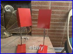 Rare Pair Red cube lamps by Robert Sonneman for George Kovacs