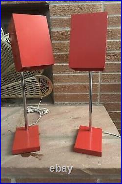 Rare Pair Red cube lamps by Robert Sonneman for George Kovacs
