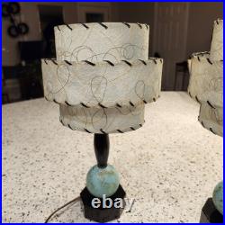 Rare Pair Vtg MCM Bedside Boudior Lamps Aqua & Black Fiberglass Shades 15 Inch