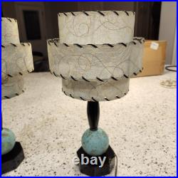 Rare Pair Vtg MCM Bedside Boudior Lamps Aqua & Black Fiberglass Shades 15 Inch