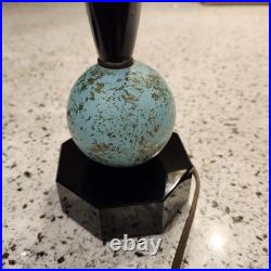 Rare Pair Vtg MCM Bedside Boudior Lamps Aqua & Black Fiberglass Shades 15 Inch