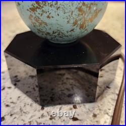 Rare Pair Vtg MCM Bedside Boudior Lamps Aqua & Black Fiberglass Shades 15 Inch
