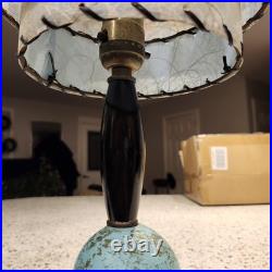 Rare Pair Vtg MCM Bedside Boudior Lamps Aqua & Black Fiberglass Shades 15 Inch