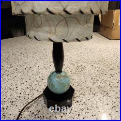 Rare Pair Vtg MCM Bedside Boudior Lamps Aqua & Black Fiberglass Shades 15 Inch