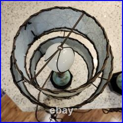 Rare Pair Vtg MCM Bedside Boudior Lamps Aqua & Black Fiberglass Shades 15 Inch