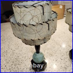 Rare Pair Vtg MCM Bedside Boudior Lamps Aqua & Black Fiberglass Shades 15 Inch