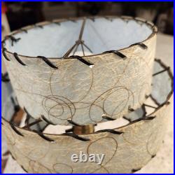 Rare Pair Vtg MCM Bedside Boudior Lamps Aqua & Black Fiberglass Shades 15 Inch