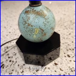 Rare Pair Vtg MCM Bedside Boudior Lamps Aqua & Black Fiberglass Shades 15 Inch