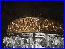 Rare Pair of MOE Hollywood Regency Crystal & gold Ceiling Light Fixtures NICE