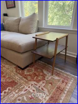 Rare Pair of Mersman 7518 Mid-Century Modern Wood Tables with Storage Shelf