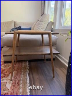 Rare Pair of Mersman 7518 Mid-Century Modern Wood Tables with Storage Shelf