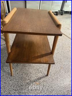 Rare Pair of Mersman 7518 Mid-Century Modern Wood Tables with Storage Shelf