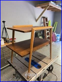 Rare Pair of Mersman 7518 Mid-Century Modern Wood Tables with Storage Shelf