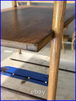 Rare Pair of Mersman 7518 Mid-Century Modern Wood Tables with Storage Shelf