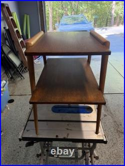 Rare Pair of Mersman 7518 Mid-Century Modern Wood Tables with Storage Shelf