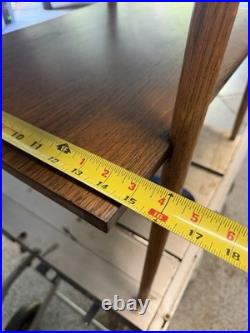 Rare Pair of Mersman 7518 Mid-Century Modern Wood Tables with Storage Shelf