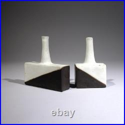 Rare Pair of Mid Century Modern Gambone Pottery Art Vases Italy Signed