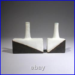 Rare Pair of Mid Century Modern Gambone Pottery Art Vases Italy Signed
