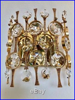 Rare Palwa Wall Light Gilded Brass Crystal Glass Mid Century Modern 1960s