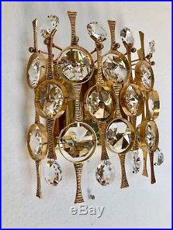 Rare Palwa Wall Light Gilded Brass Crystal Glass Mid Century Modern 1960s
