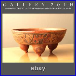 Rare! Polychromed Mayan Tri-footed Rattle Bowl! MID Century Modern Vtg Orig. Art