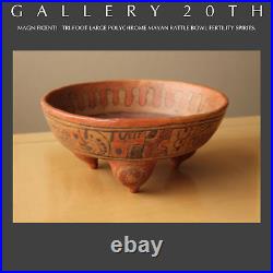Rare! Polychromed Mayan Tri-footed Rattle Bowl! MID Century Modern Vtg Orig. Art
