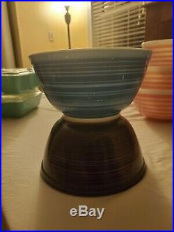 Rare Pyrex 402 Black & Red Stripes/Blue & Bright Stripes Terra Bowls. Set of 2