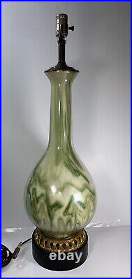 Rare Reverse Painted Green Mid Century Modern Lamp GORGEOUS! 27