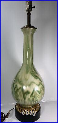 Rare Reverse Painted Green Mid Century Modern Lamp GORGEOUS! 27