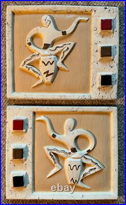 Rare Set Vintage 50s Plaster Tribal Drums Wall Hangings Mid Century MCM Modern
