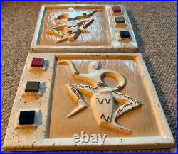 Rare Set Vintage 50s Plaster Tribal Drums Wall Hangings Mid Century MCM Modern