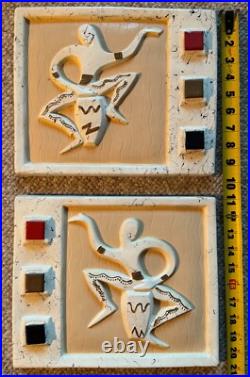 Rare Set Vintage 50s Plaster Tribal Drums Wall Hangings Mid Century MCM Modern