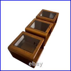 Rare Set of 3 Vintage Lou Hodges Oak Cube End Table Smoked Glass Top MCM 70s