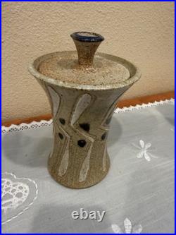 Rare Signed Mark Fleming Mid Century Modern Stoneware Canister Ca. Pond Art