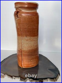 Rare Square Warren Mackenzie Monumental Vase 2-handled Shino Glaze Orange White Rare Square Warren Mackenzie Monumental Vase 2-handled Shino Glaze Orange White