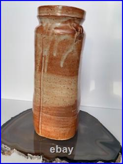 Rare Square Warren Mackenzie Monumental Vase 2-handled Shino Glaze Orange White Rare Square Warren Mackenzie Monumental Vase 2-handled Shino Glaze Orange White