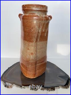 Rare Square Warren Mackenzie Monumental Vase 2-handled Shino Glaze Orange White Rare Square Warren Mackenzie Monumental Vase 2-handled Shino Glaze Orange White