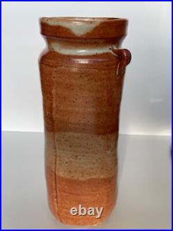 Rare Square Warren Mackenzie Monumental Vase 2-handled Shino Glaze Orange White Rare Square Warren Mackenzie Monumental Vase 2-handled Shino Glaze Orange White