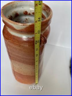 Rare Square Warren Mackenzie Monumental Vase 2-handled Shino Glaze Orange White Rare Square Warren Mackenzie Monumental Vase 2-handled Shino Glaze Orange White