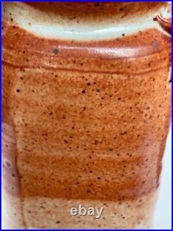Rare Square Warren Mackenzie Monumental Vase 2-handled Shino Glaze Orange White Rare Square Warren Mackenzie Monumental Vase 2-handled Shino Glaze Orange White
