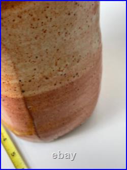 Rare Square Warren Mackenzie Monumental Vase 2-handled Shino Glaze Orange White Rare Square Warren Mackenzie Monumental Vase 2-handled Shino Glaze Orange White