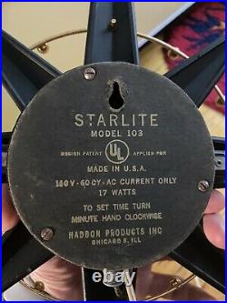 Rare Starlite Mid-Century Modern Starburst Atomic Wall Clock Sunburst Light Up