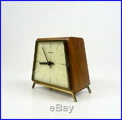 Rare Stunning MID Century Modernism Teak Table Clock Vintage 1960 By Dugena